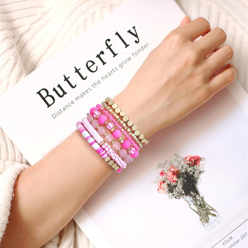 GOOJIDS Surfer Heishi Clay Bead Bracelets for Women Bohemian Stackable Gold Plated Beaded Stretch Bracelets Elastic Layering Friendship Bracelets Set Boho Jewelry - Image 4